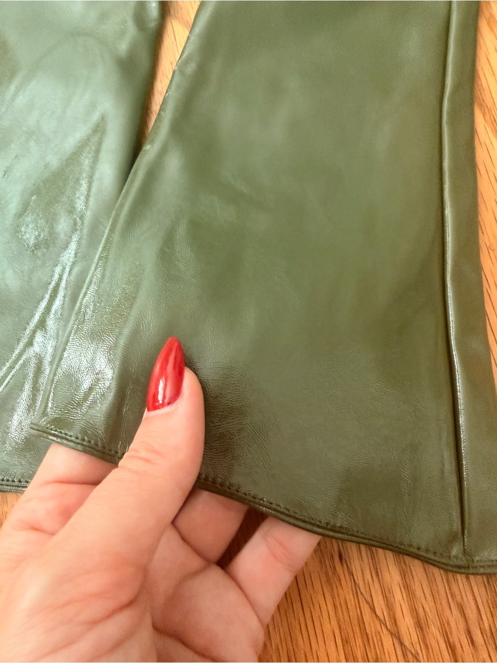 Long Military Green Leather Opera Gloves - Picture 3 of 8